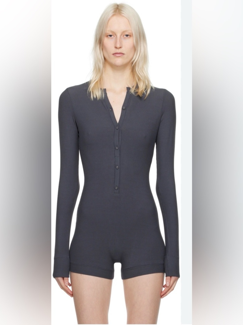 NWT SKIMS Soft Lounge Button Up Henley Jumpsuit Size Small in Graphite